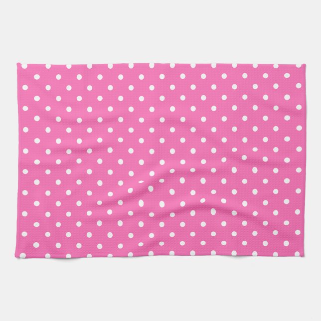 Hot Pink and White Polka Dot Pattern Kitchen Towel (Horizontal)