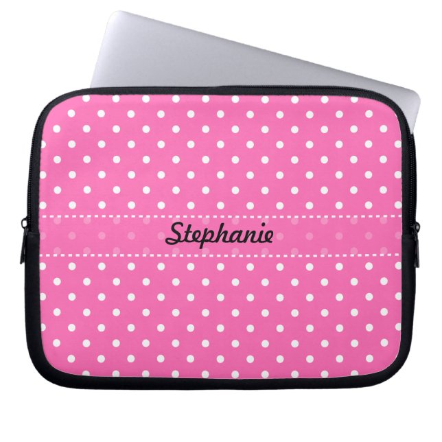 Hot Pink and White Polka Dot Pattern Laptop Sleeve (Front)