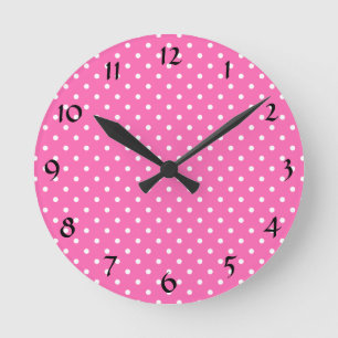 Hot Pink and White Polka Dot Pattern Round Clock