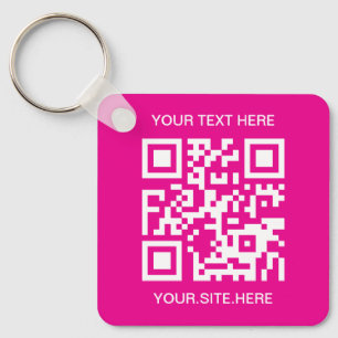 Hot Pink and White QR Code Keychain