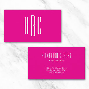 Hot Pink and White Simple Three Letter Monogram Business Card