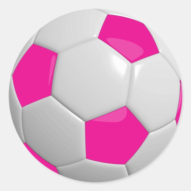 Hot Pink and White Soccer Ball Classic Round Sticker (Front)