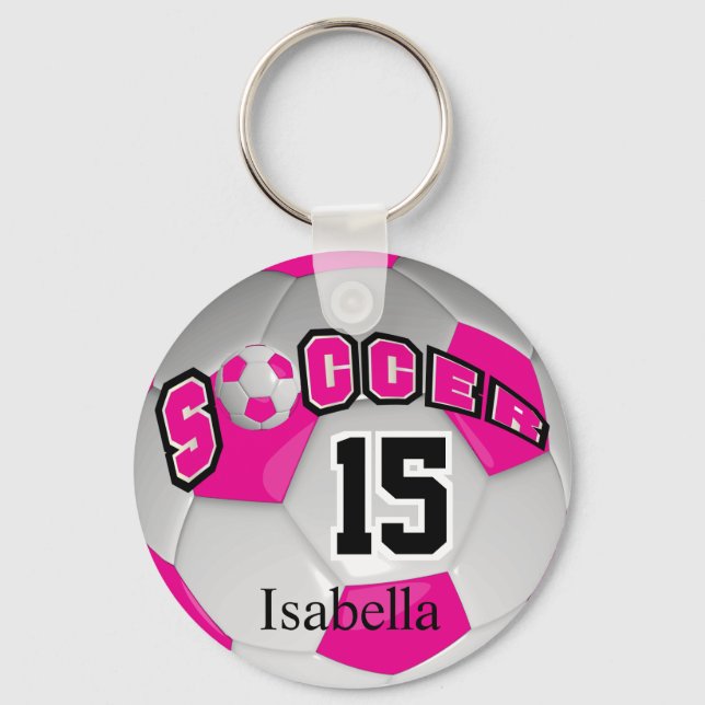 Hot Pink and White  Soccer Ball Keychain (Front)