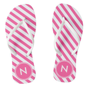Hot Pink and White Striped and Monogrammed  Flip Flops