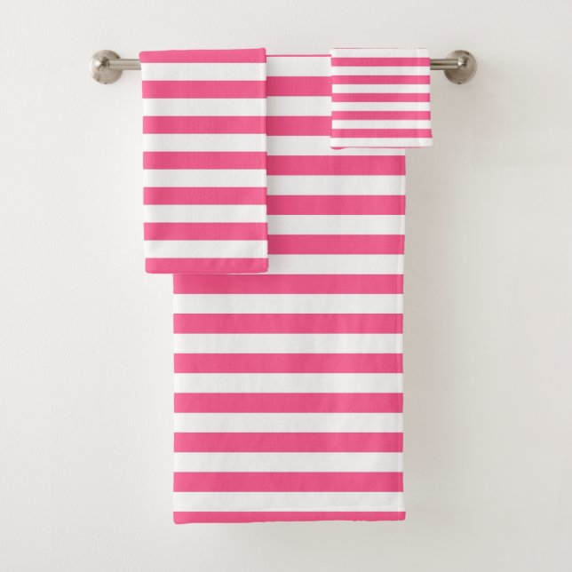 Hot Pink and White Stripes Bath Towel Set (Insitu)