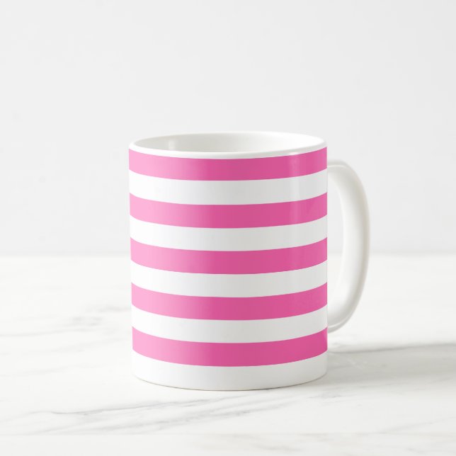 Hot Pink and White Stripes Coffee Mug (Front Right)
