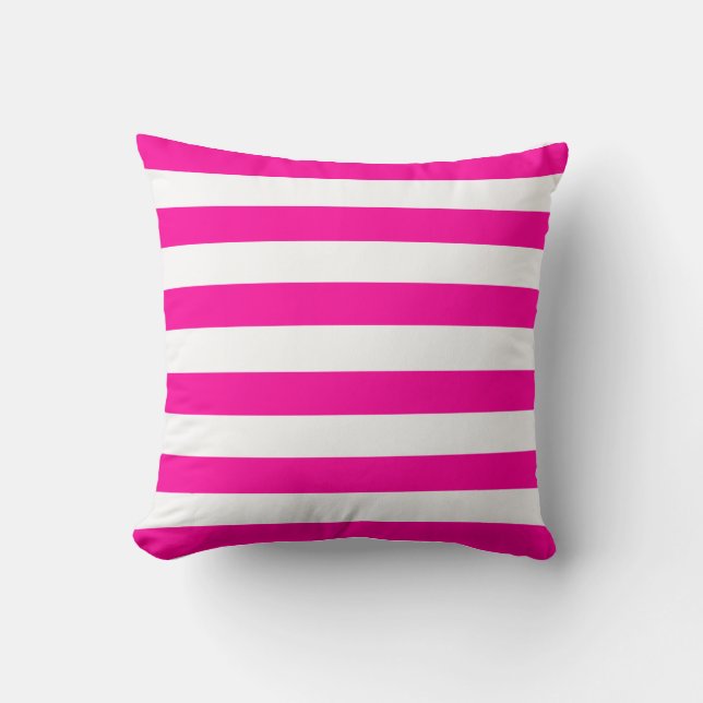 Hot Pink and White Stripes Pattern Throw Pillow (Front)