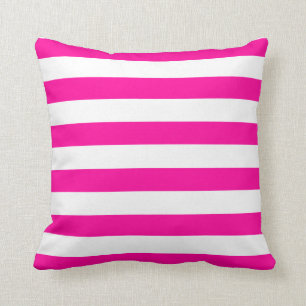 Hot Pink and White Stripes Pattern Throw Pillow