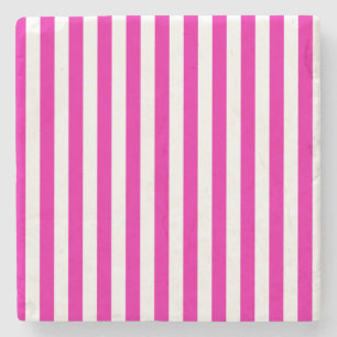 Hot Pink and White, Stripes Square Coaster