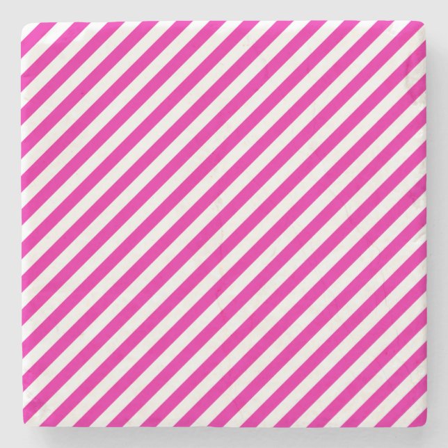 Hot Pink and White, Stripes Square Coaster (Front)