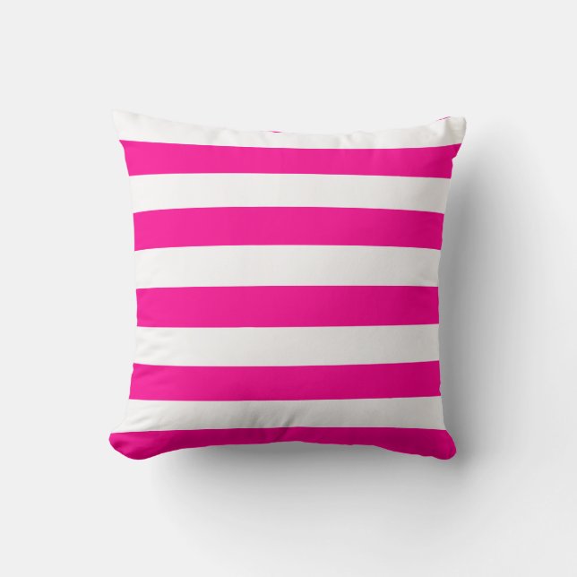 Hot Pink and White Stripes Throw Pillow (Front)
