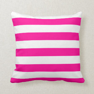 Hot Pink and White Stripes Throw Pillow