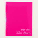 Hot Pink and White Teacher Name Planner<br><div class="desc">Create your own hot pink and white planner for a teacher going back to school. Add a bold, colourful monogram initial to personalized the design. A white cute curly script for her name over a solid hot pink background colour. Change the font style, size and colours to match her personal...</div>