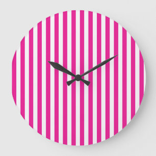 Hot Pink and White Vertical Stripes Minimalist Large Clock
