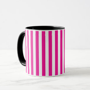 Hot Pink and White Vertical Stripes Minimalist Mug