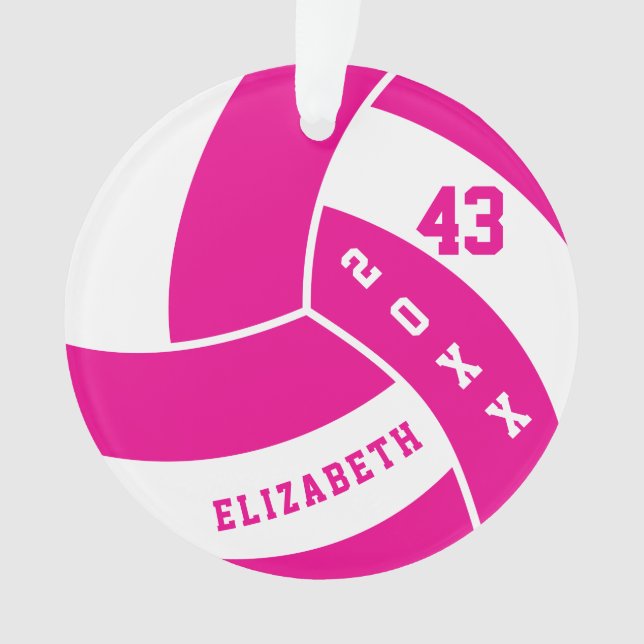 Hot Pink and White Volleyball 4 | DIY Name Ornament (Front)