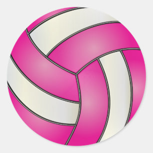 Hot Pink and White Volleyball Classic Round Sticker