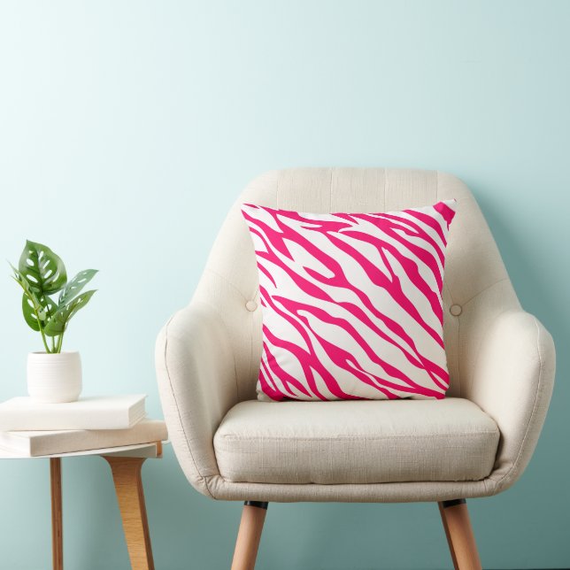 Hot Pink and White Zebra Design Pillow (Chair)
