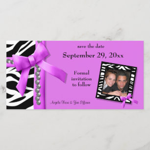 Hot Pink And White Zebra Gems Save The Date Card