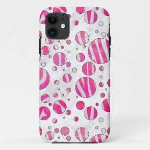 Hot Pink and White Zebra Polka Dots iPhone 11 Case