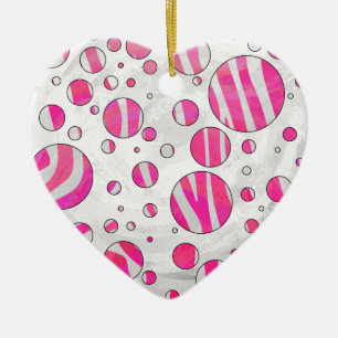 Hot Pink and White Zebra Polka Dots Ceramic Ornament