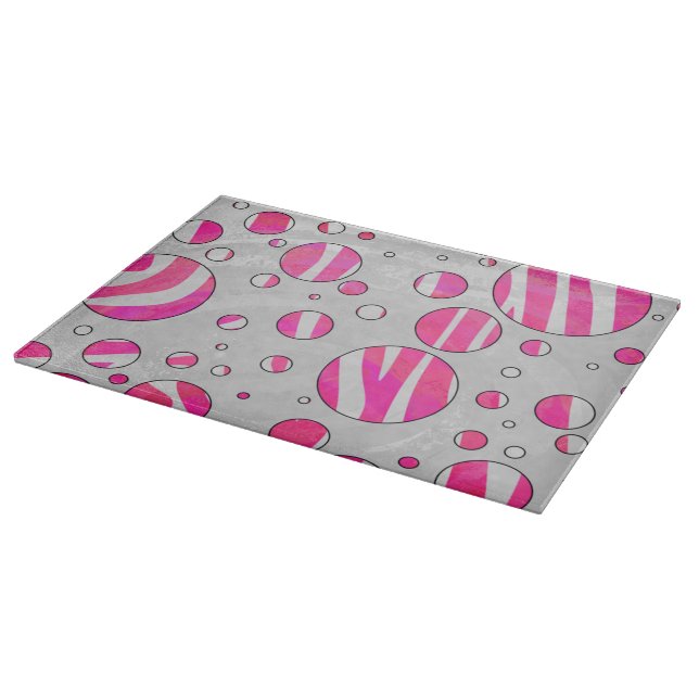 Hot Pink and White Zebra Polka Dots Cutting Board (Corner)