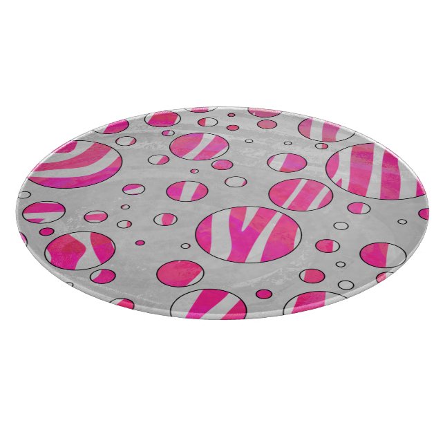 Hot Pink and White Zebra Polka Dots Cutting Board (Corner)