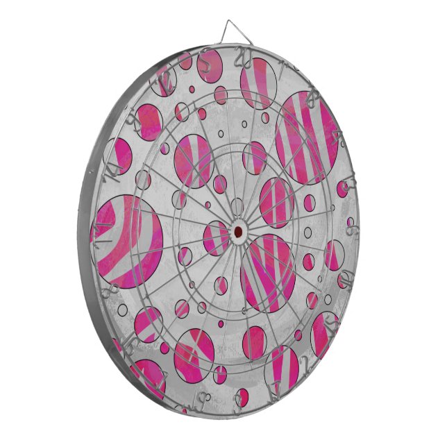Hot Pink and White Zebra Polka Dots Dartboard (Front Left)