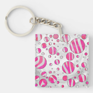 Hot Pink and White Zebra Polka Dots Keychain