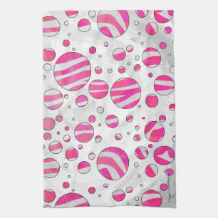 Hot Pink and White Zebra Polka Dots Kitchen Towel