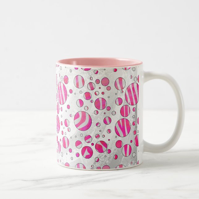 Hot Pink and White Zebra Polka Dots Two-Tone Coffee Mug (Right)