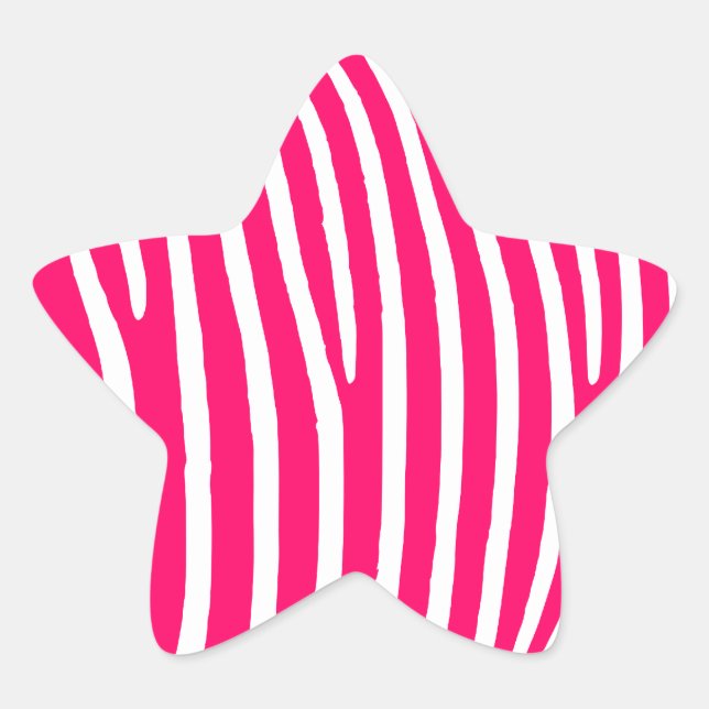 Hot Pink and White Zebra Print Star Sticker (Front)