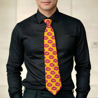 Hot Pink and Yellow XOXO Kissing Lips Tie