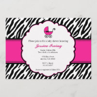 Hot Pink and Zebra Print Baby Shower Invitation