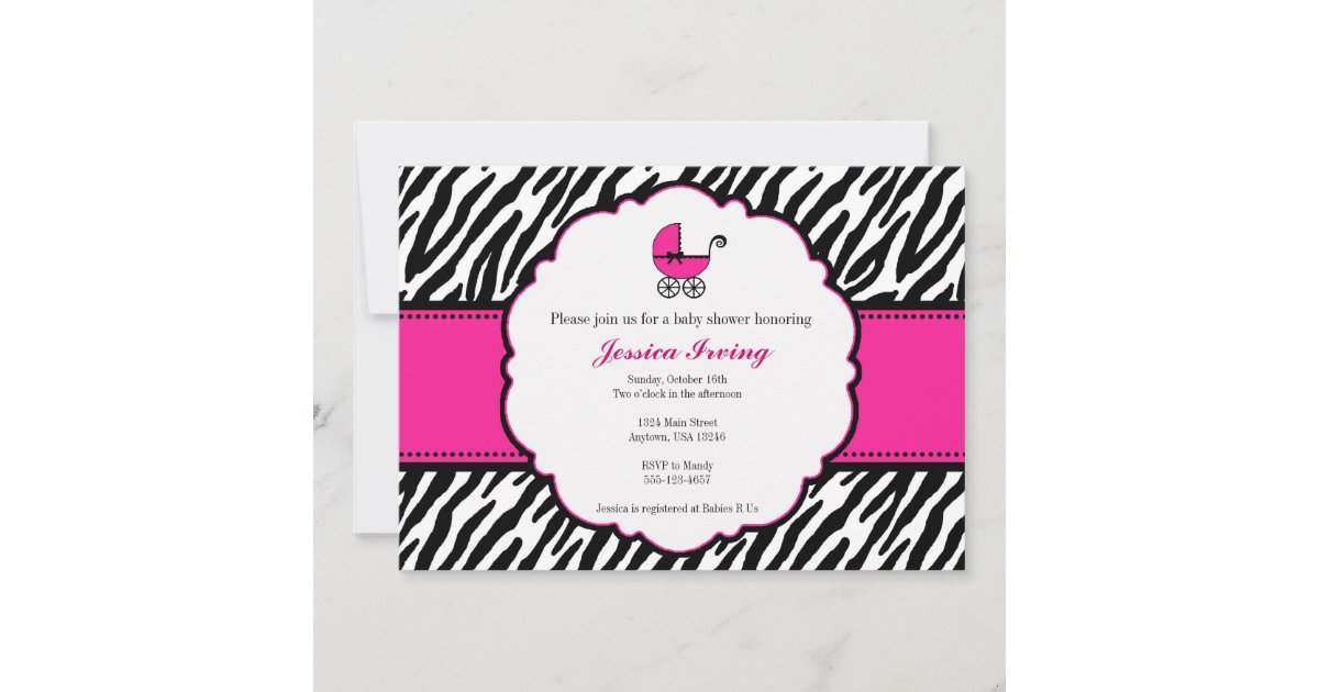Hot Pink and Zebra Print Baby Shower Invitation | Zazzle.ca