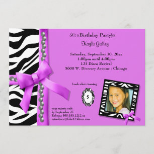 Hot Pink And Zebra Striped Birthday Party Invite
