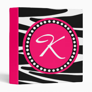 Hot Pink and Zebra Stripes Monogrammed Initial Binder