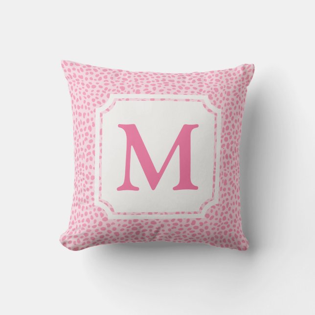 Hot Pink Animal Print | Notched Monogram Cabana Outdoor Pillow (Front)
