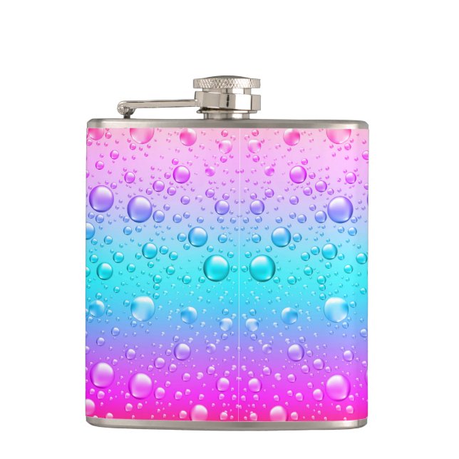 Hot Pink & Aqua Blue Gradient Water Droplets 2 Hip Flask (Front)