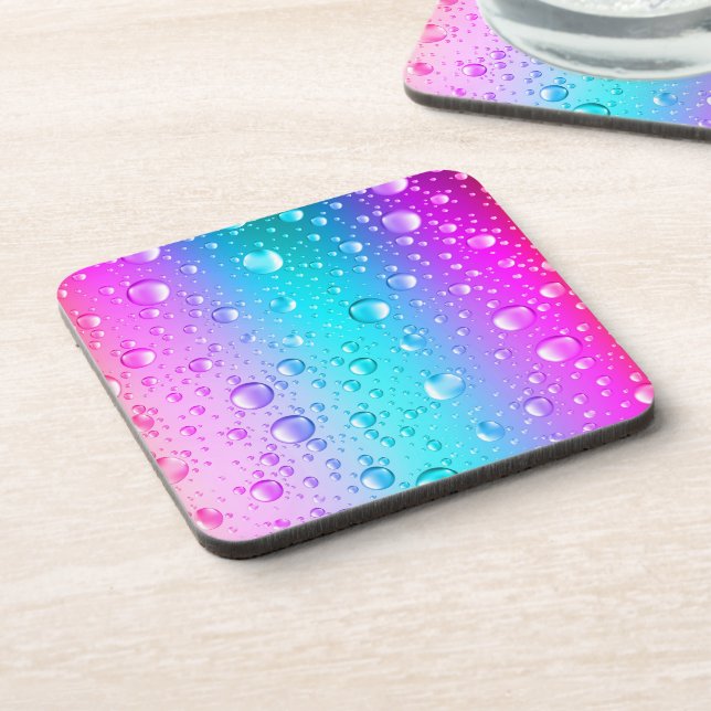 Hot Pink & Aqua Blue Gradient Water Droplets Coaster (Left Side)