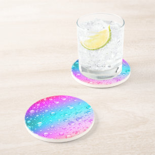Hot Pink & Aqua Blue Gradient Water Droplets Coaster
