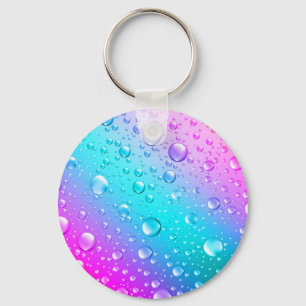Hot Pink & Aqua Blue Gradient Water Droplets Keychain