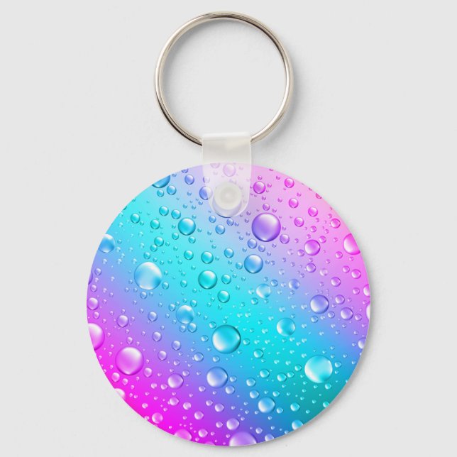 Hot Pink & Aqua Blue Gradient Water Droplets Keychain (Front)
