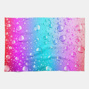 Hot Pink & Aqua Blue Gradient Water Droplets Kitchen Towel