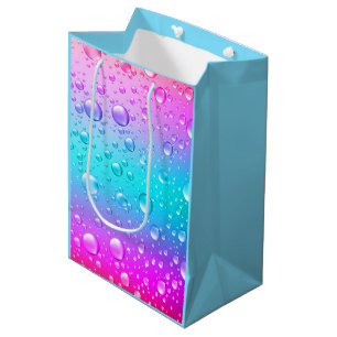 Hot Pink & Aqua Blue Gradient Water Droplets Medium Gift Bag
