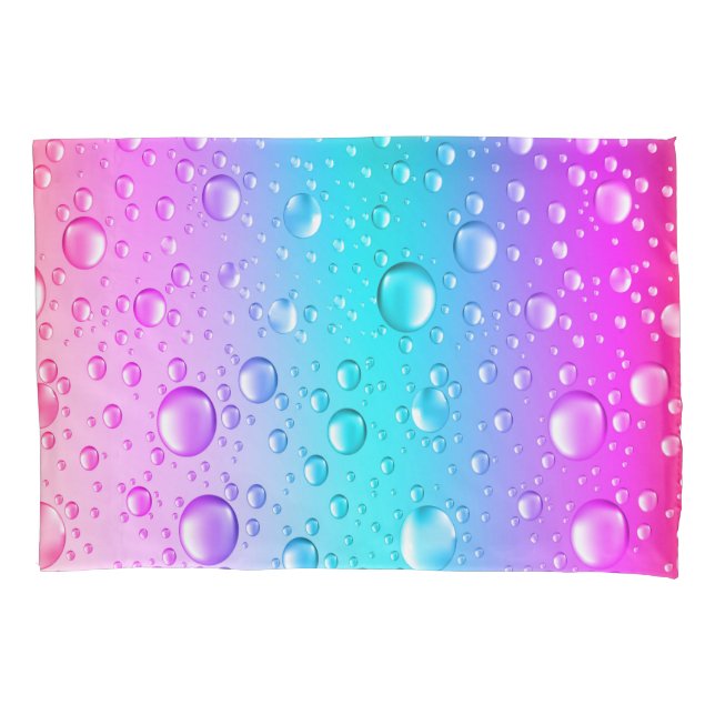 Hot Pink & Aqua Blue Gradient Water Droplets Pillowcase (Front)
