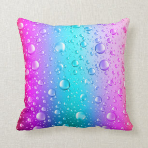 Hot Pink & Aqua Blue Gradient Water Droplets Throw Pillow
