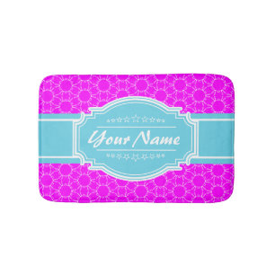Hot Pink Aqua Floral Link Personalized Bath Mat