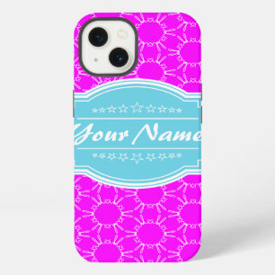 Hot Pink Aqua Floral Link Personalized iPhone 13 Case