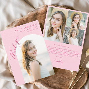Hot Pink Arch Graduate Simple Photo Thank You Card